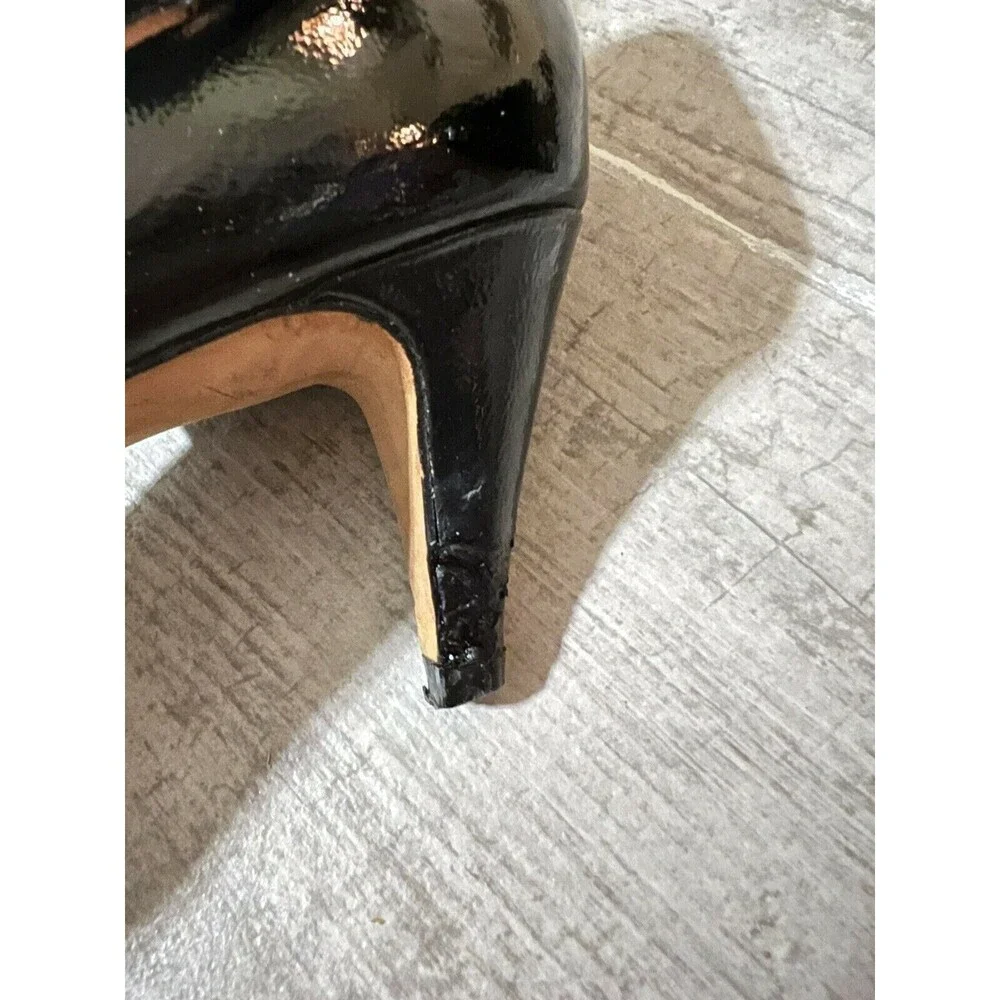 ALDO Black Patent Leather Open Peep Toe Kitten Heel Classic Pumps Sandals 38 7.5